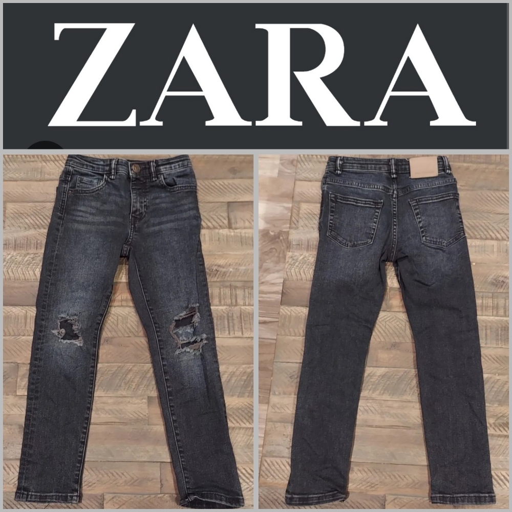 Zara Denim skinny fit stretch distress dark wash jeans size 7